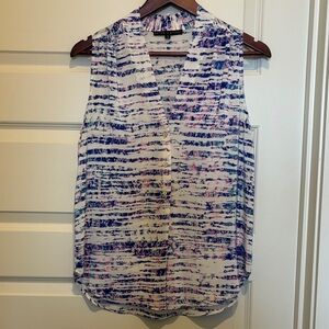 ANTONIO MELANI 100% Silk Blue and Pink Watercolor Sleeveless Blouse